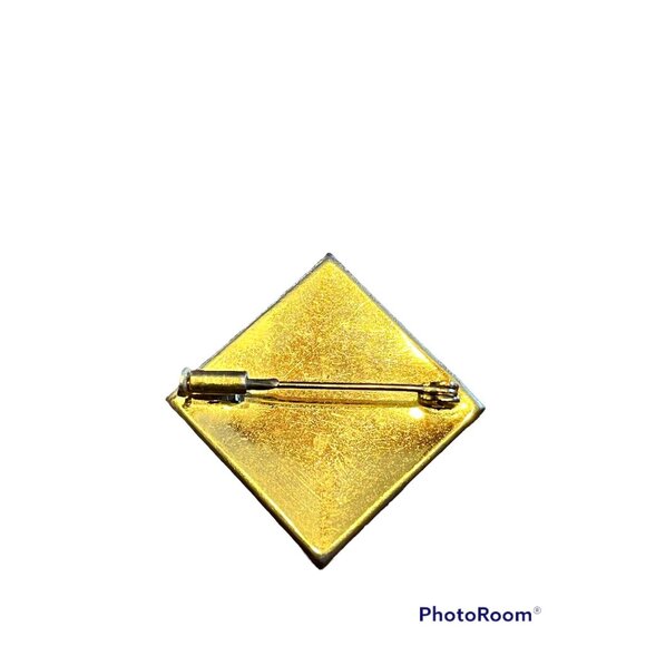 Damascene Square Brooch 1.5 in Black Gold Floral Bird Motif Japanese Vintage - Picture 3 of 3